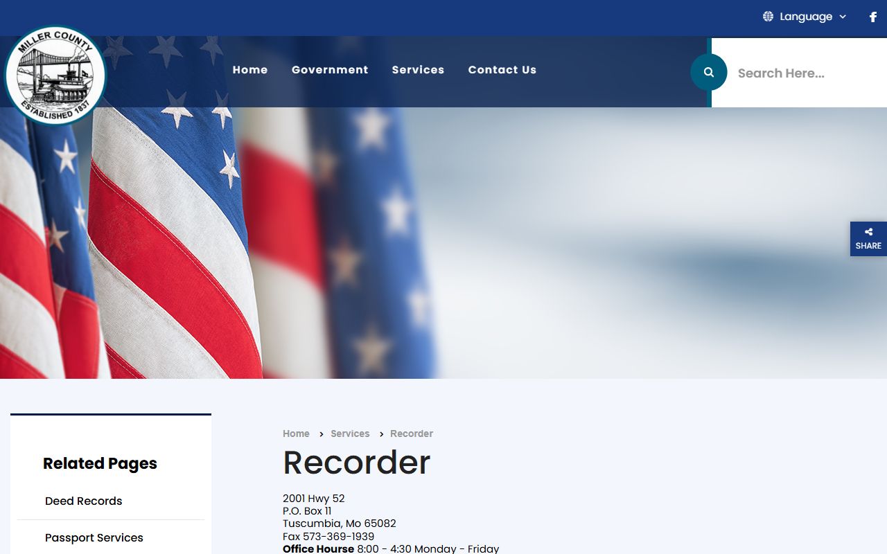 Miller County Recorder of Deeds page for marriage and land records