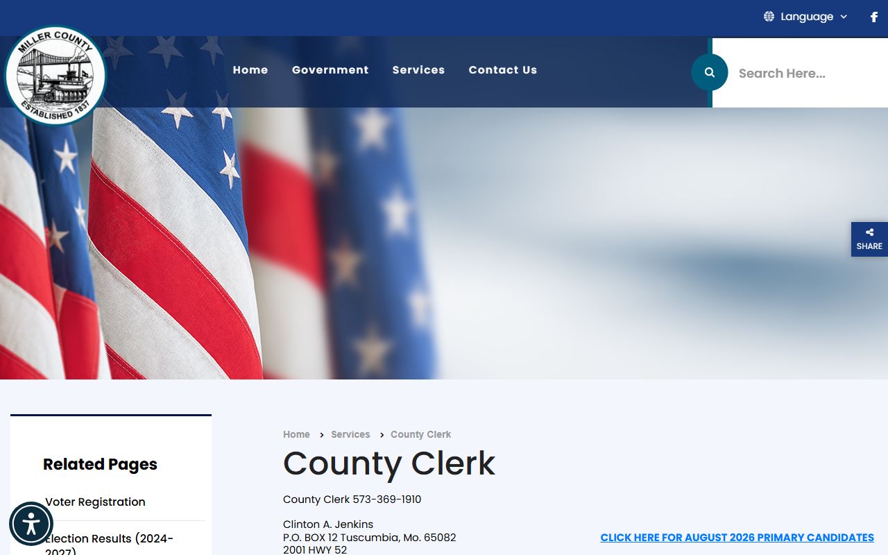 Miller County County Clerk page for non-court county records