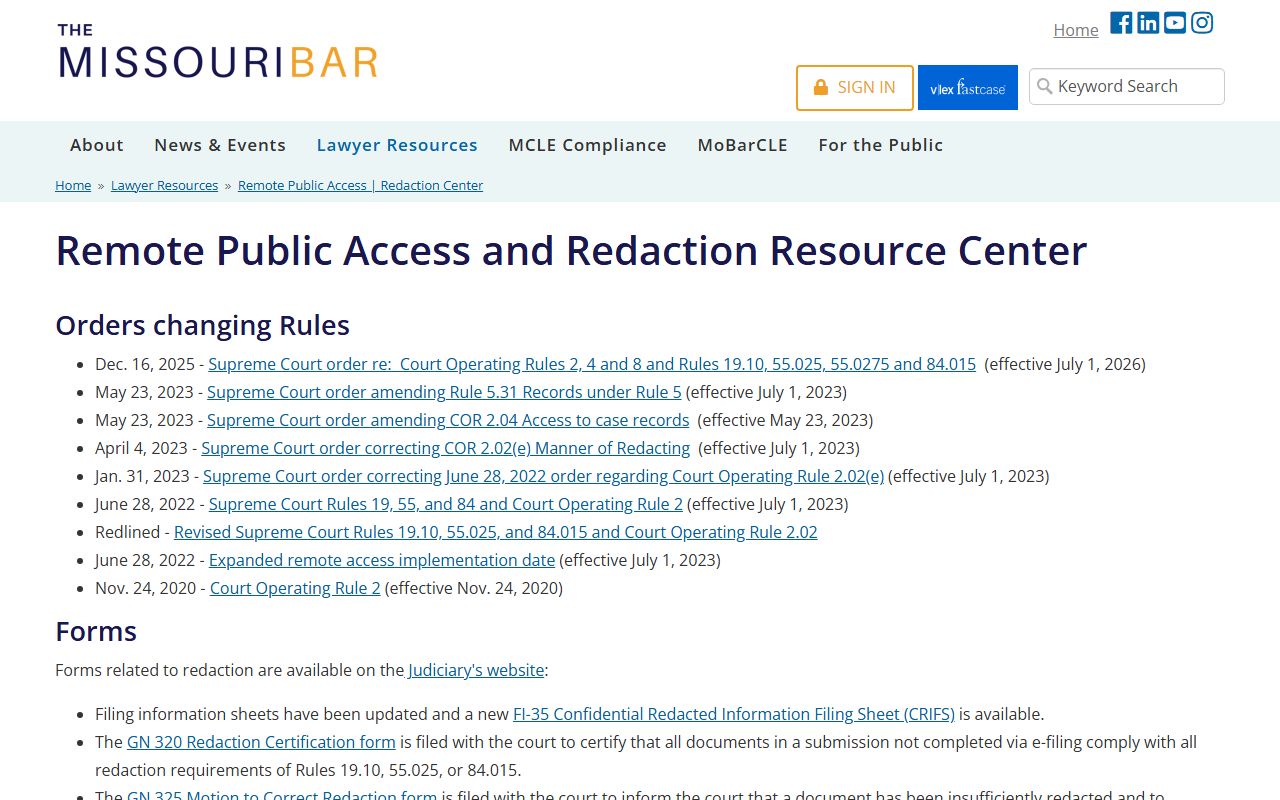 Miller County court records Missouri remote public access guidance