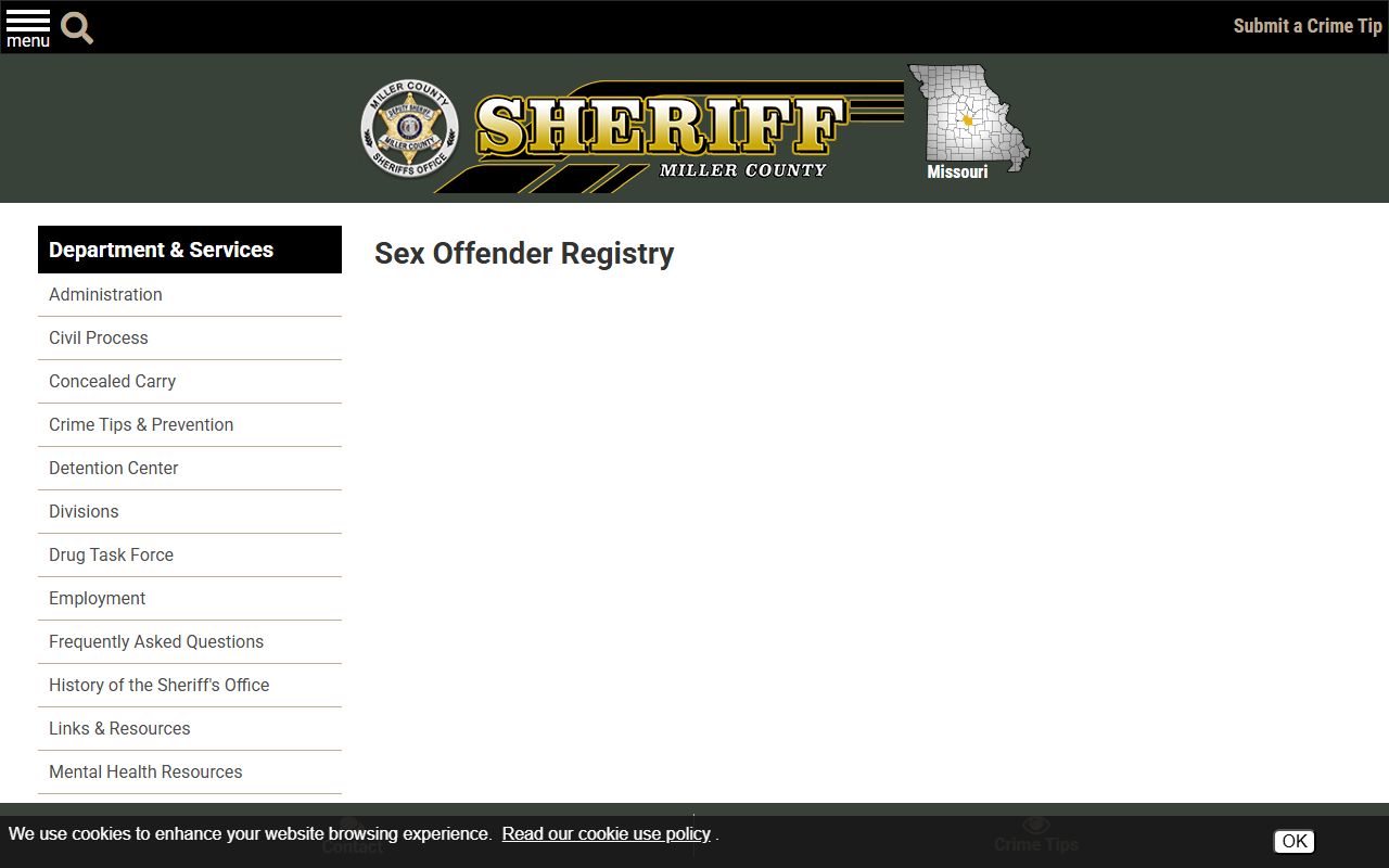 Miller County criminal records sheriff sex offender registry page