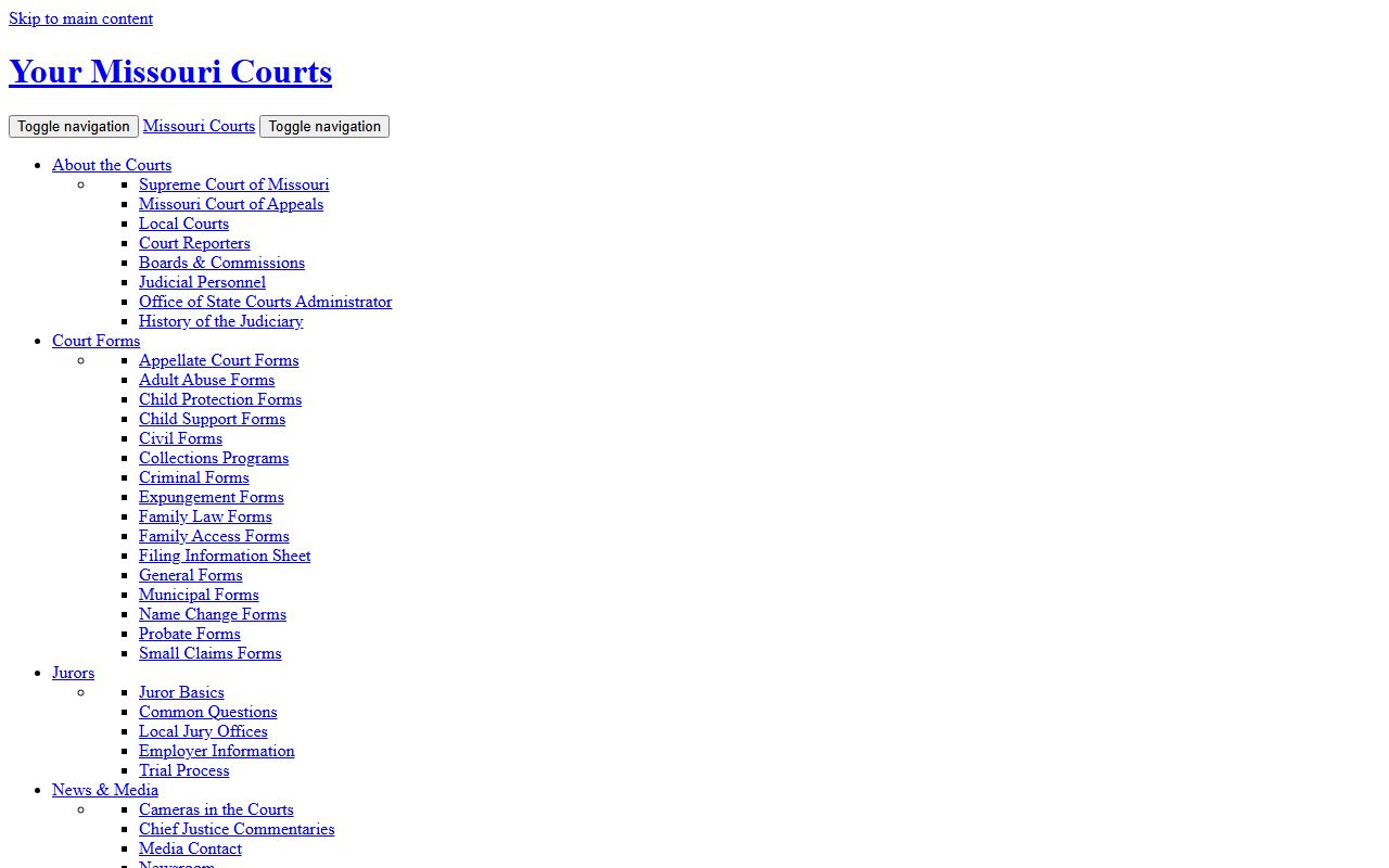 Miller County traffic court records Missouri Courts Case.net access page
