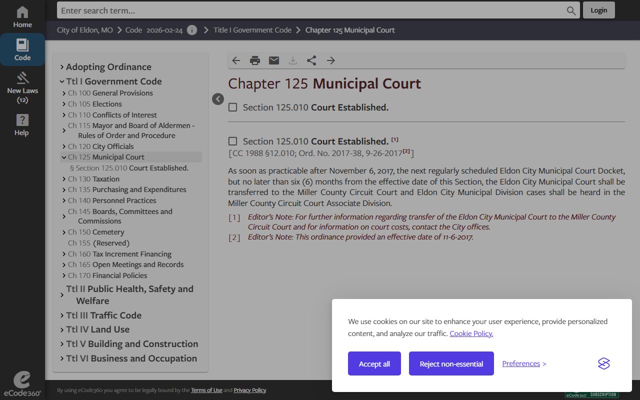 Miller County traffic court records Eldon municipal court transfer code